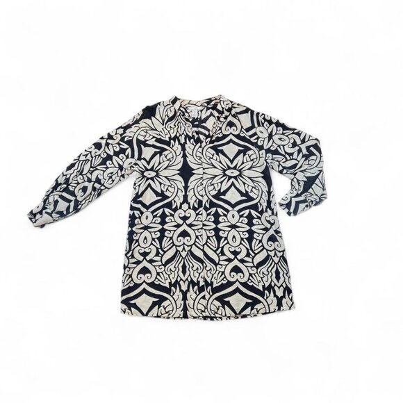 H&M Black White Abstract Print Dress M Fits L Flowy V-Neck Tunic Style Boho - Picture 5 of 7